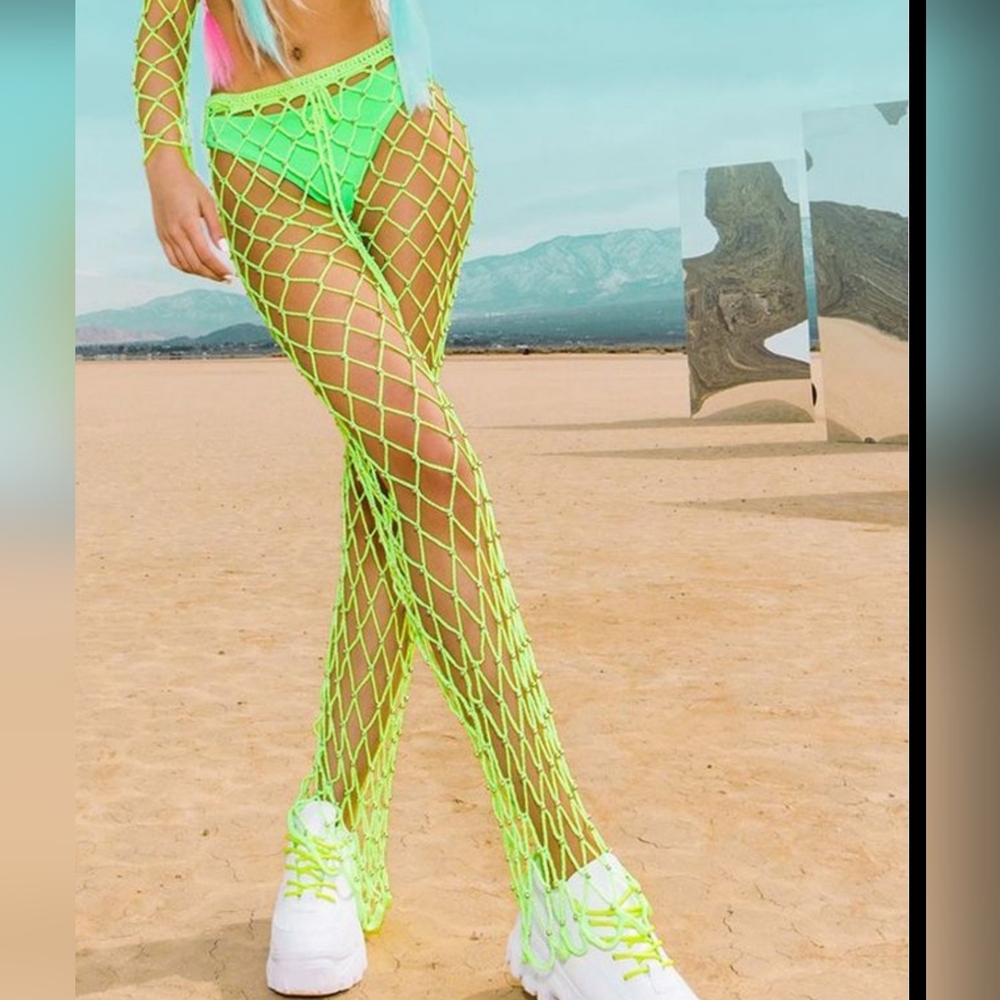 PrettyLittleThing Bright Green Fishnet Pants